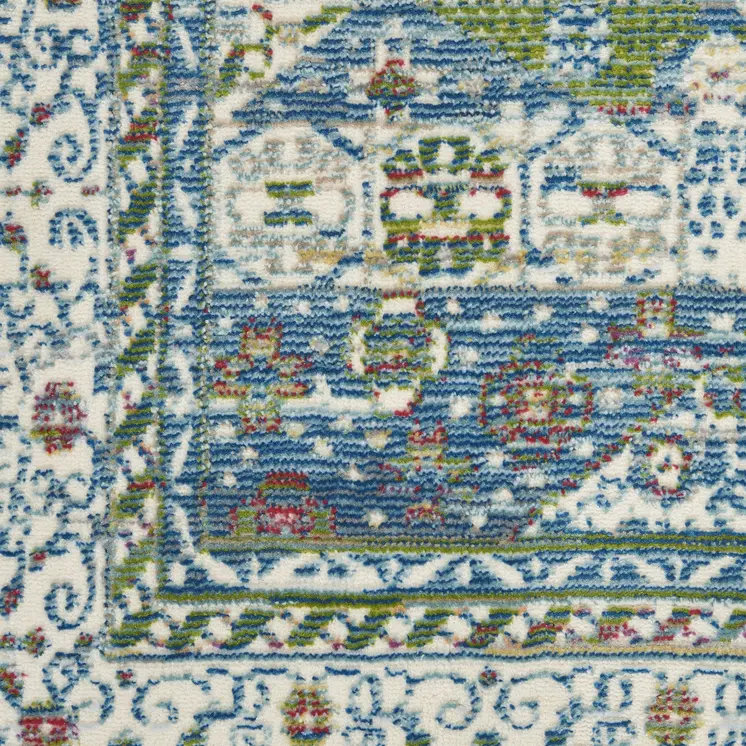 8' X 10' Ivory Blue and Green Oriental Distressed Non Skid Area Rug