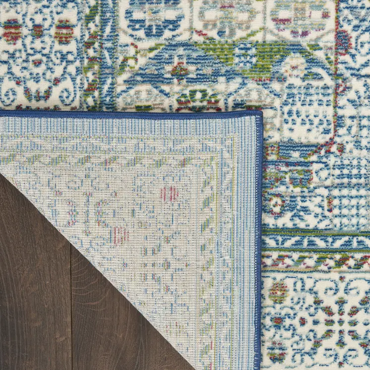8' X 10' Ivory Blue and Green Oriental Distressed Non Skid Area Rug