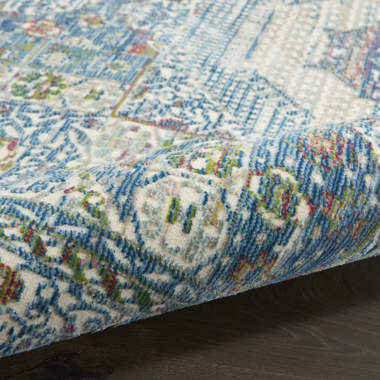 8' X 10' Ivory Blue and Green Oriental Distressed Non Skid Area Rug