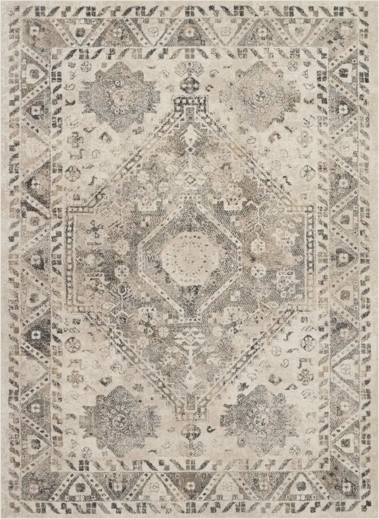 8' X 11' Cream and Gray Floral Distressed Area Rug