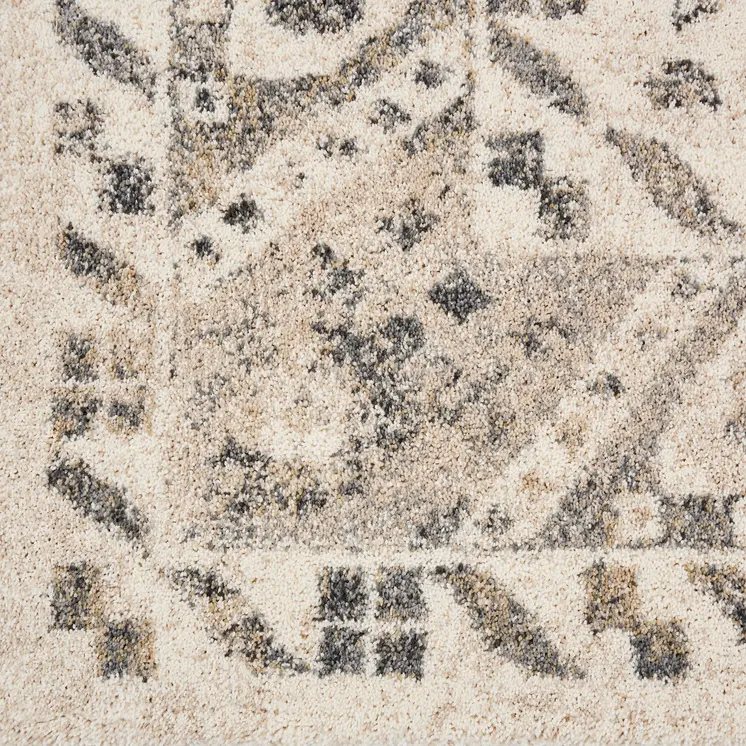 8' X 11' Cream and Gray Floral Distressed Area Rug