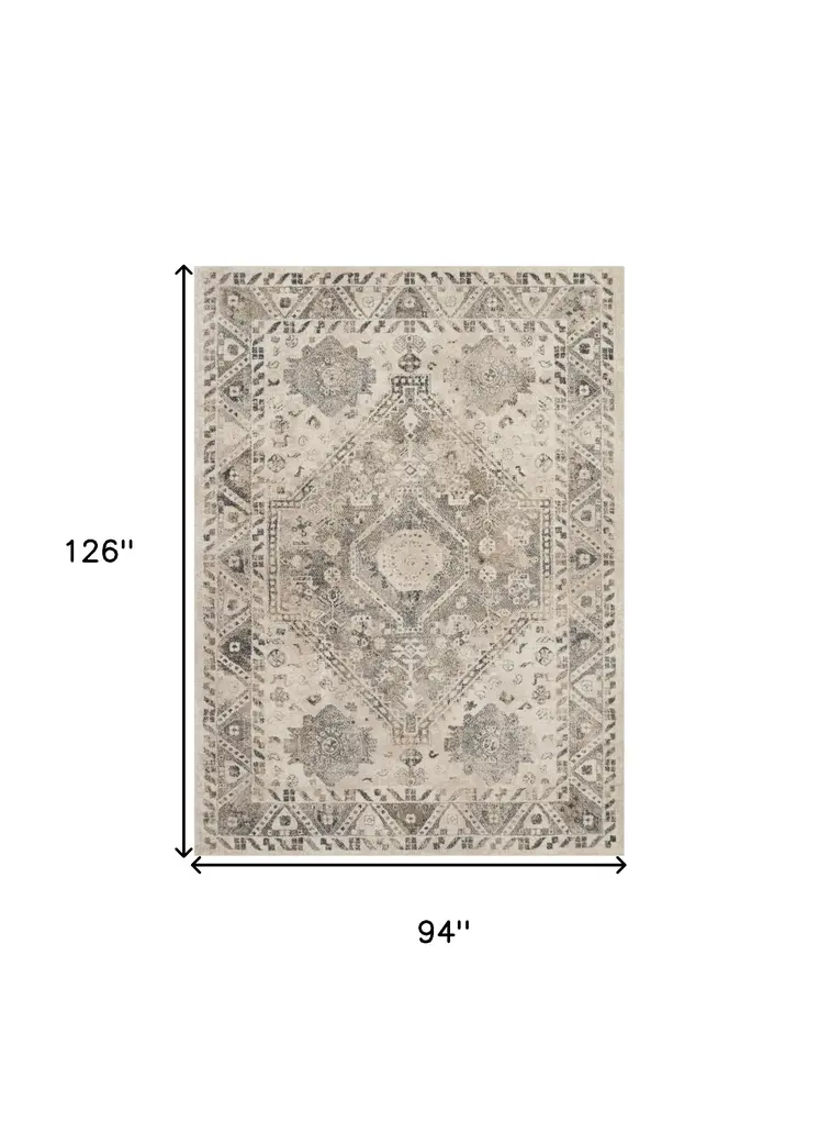 8' X 11' Cream and Gray Floral Distressed Area Rug