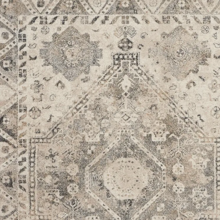 8' X 11' Cream and Gray Floral Distressed Area Rug
