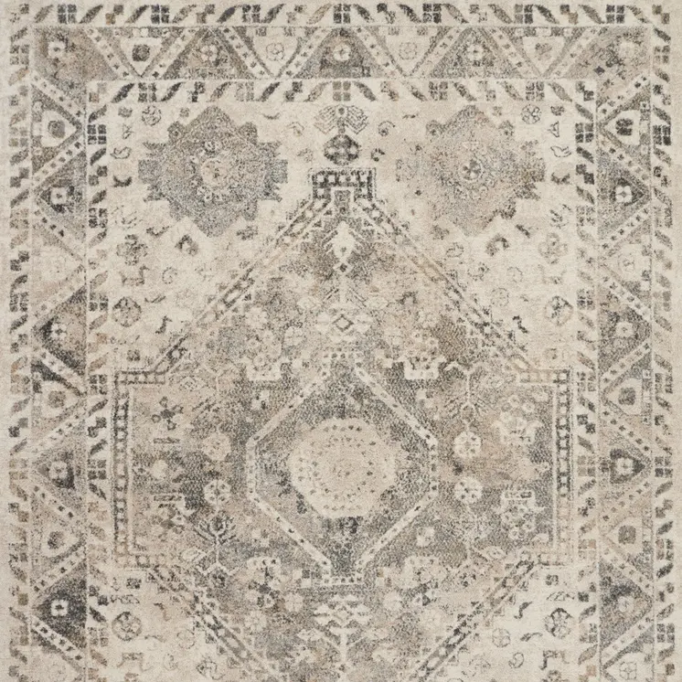 8' X 11' Cream and Gray Floral Distressed Area Rug
