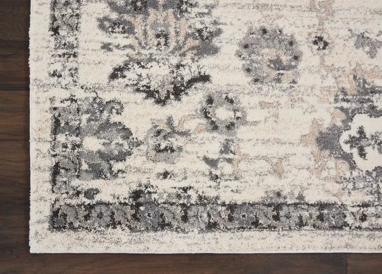 8' X 11' Cream and Gray Floral Distressed Area Rug