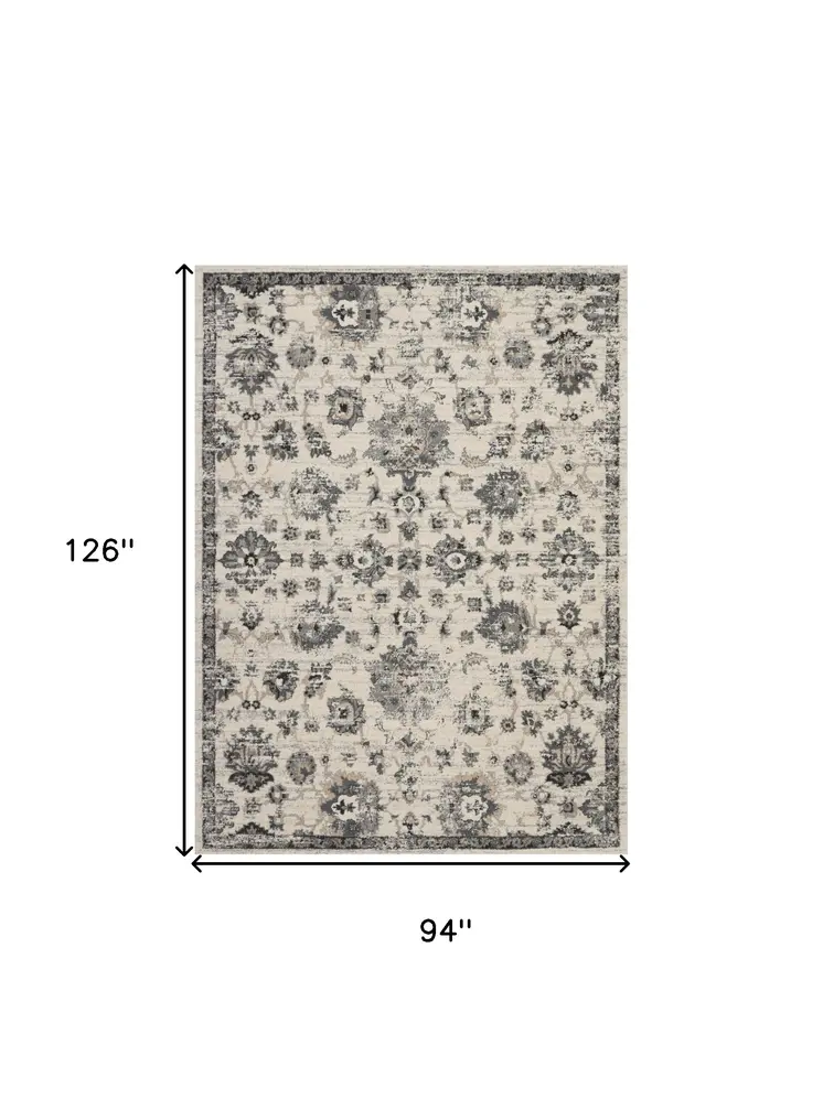 8' X 11' Cream and Gray Floral Distressed Area Rug