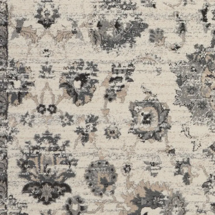 8' X 11' Cream and Gray Floral Distressed Area Rug