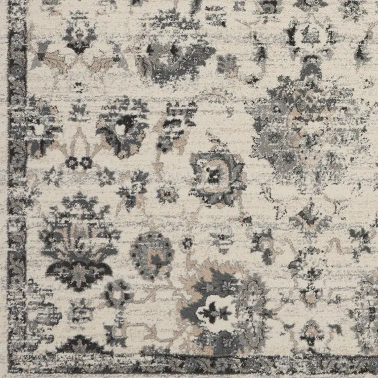 8' X 11' Cream and Gray Floral Distressed Area Rug