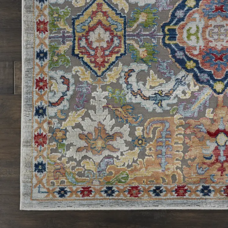 8' X 10' Blue Gray and Green Floral Distressed Non Skid Area Rug