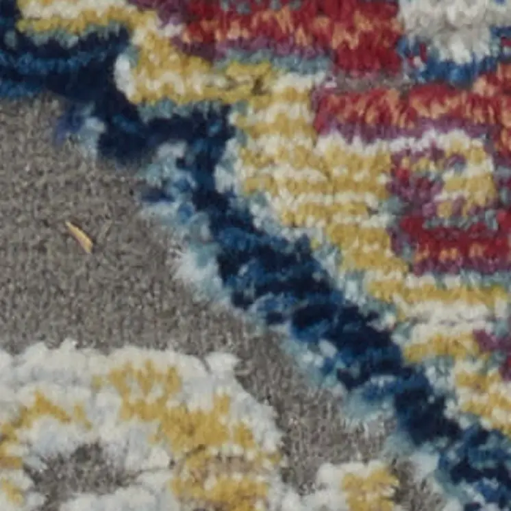 8' X 10' Blue Gray and Green Floral Distressed Non Skid Area Rug