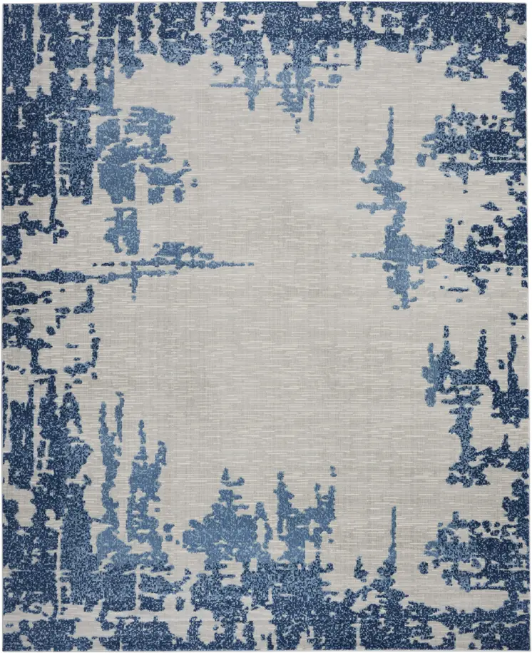 8' X 10' Blue and Ivory Abstract Distressed Non Skid Area Rug