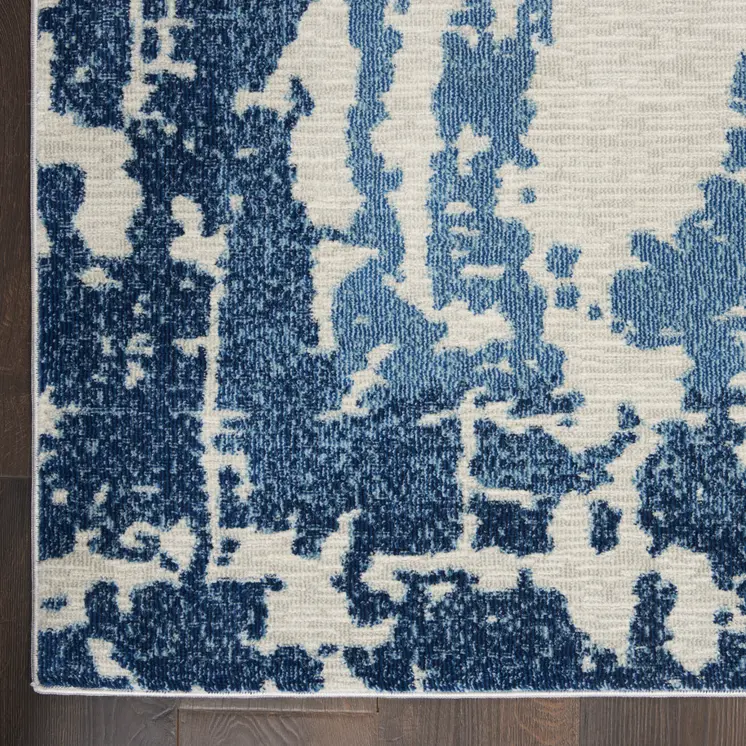 8' X 10' Blue and Ivory Abstract Distressed Non Skid Area Rug