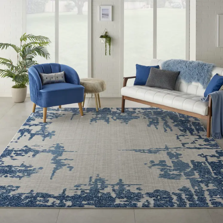 8' X 10' Blue and Ivory Abstract Distressed Non Skid Area Rug