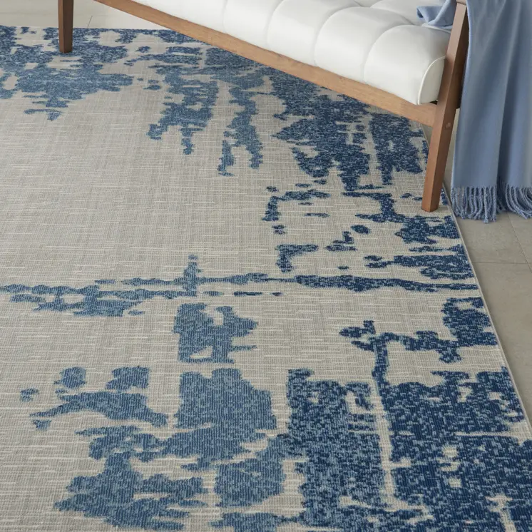 8' X 10' Blue and Ivory Abstract Distressed Non Skid Area Rug