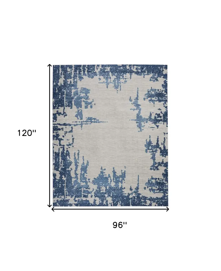 8' X 10' Blue and Ivory Abstract Distressed Non Skid Area Rug