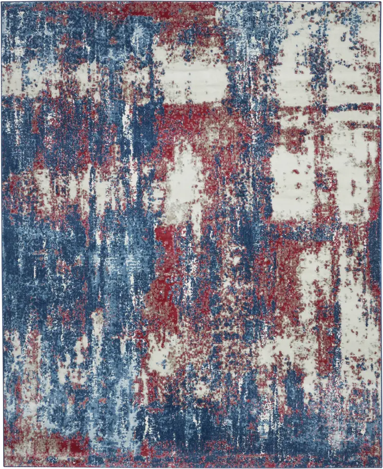 8' X 10' Ivory Red and Blue Abstract Non Skid Area Rug
