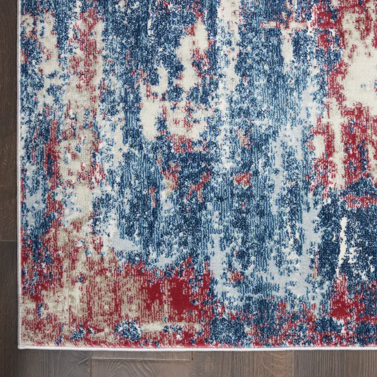 8' X 10' Ivory Red and Blue Abstract Non Skid Area Rug