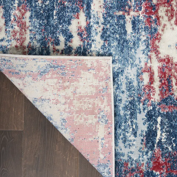 8' X 10' Ivory Red and Blue Abstract Non Skid Area Rug