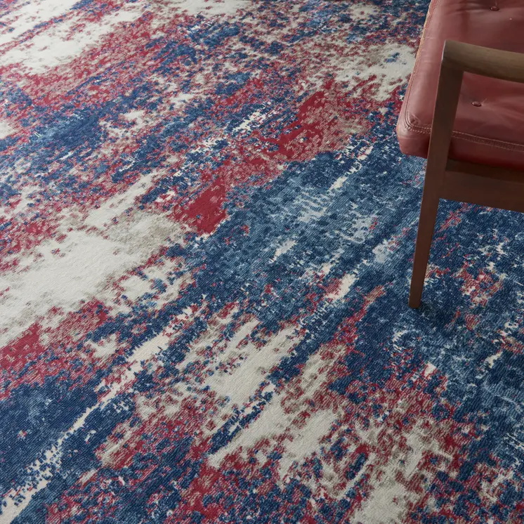 8' X 10' Ivory Red and Blue Abstract Non Skid Area Rug