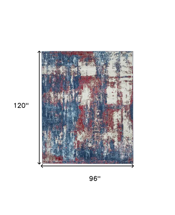 8' X 10' Ivory Red and Blue Abstract Non Skid Area Rug