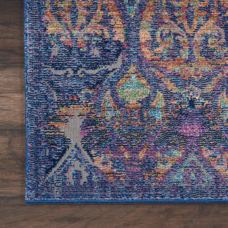 8' X 10' Navy Blue and Orange Ogee Distressed Non Skid Area Rug
