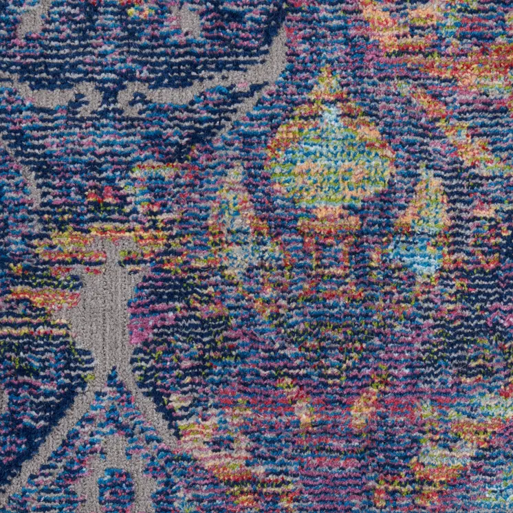 8' X 10' Navy Blue and Orange Ogee Distressed Non Skid Area Rug