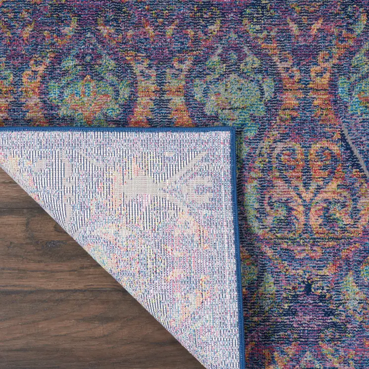 8' X 10' Navy Blue and Orange Ogee Distressed Non Skid Area Rug