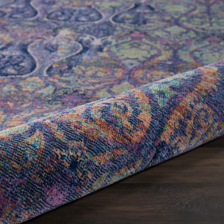 8' X 10' Navy Blue and Orange Ogee Distressed Non Skid Area Rug