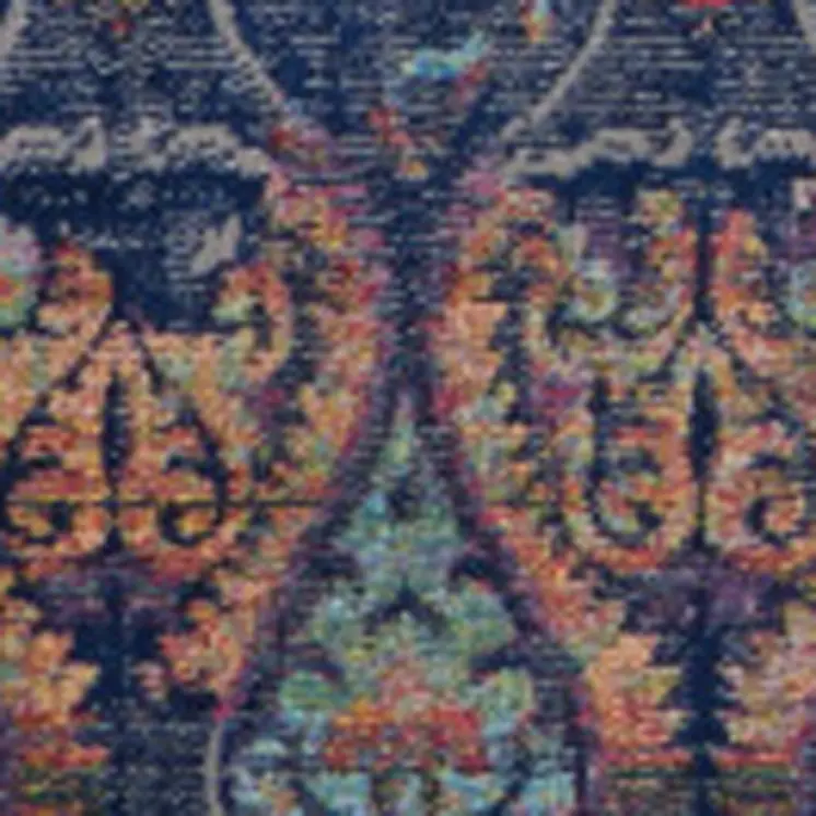 8' X 10' Navy Blue and Orange Ogee Distressed Non Skid Area Rug