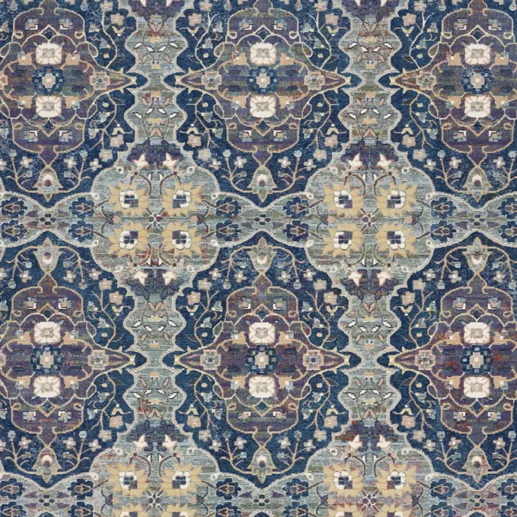 8' X 10' Ivory Navy Blue and Yellow Floral Distressed Non Skid Area Rug