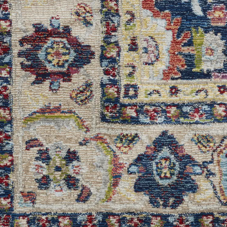 8' X 10' Navy Blue and Yellow Floral Distressed Non Skid Area Rug