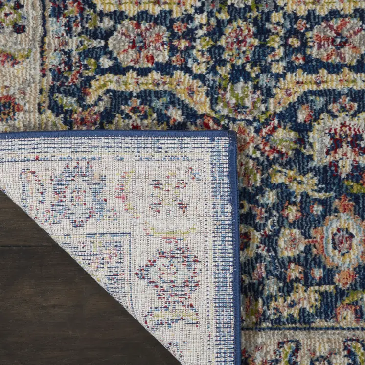 8' X 10' Navy Blue and Yellow Floral Distressed Non Skid Area Rug