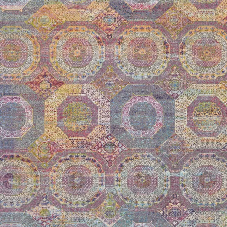8' X 10' Blue Red and Orange Geometric Distressed Non Skid Area Rug