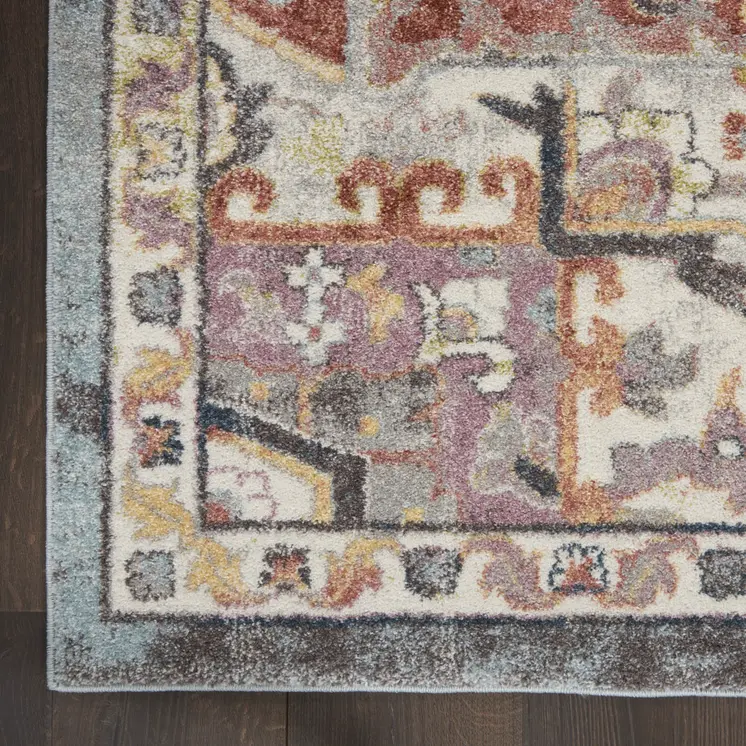 8' X 10' Blue and Red Floral Distressed Area Rug