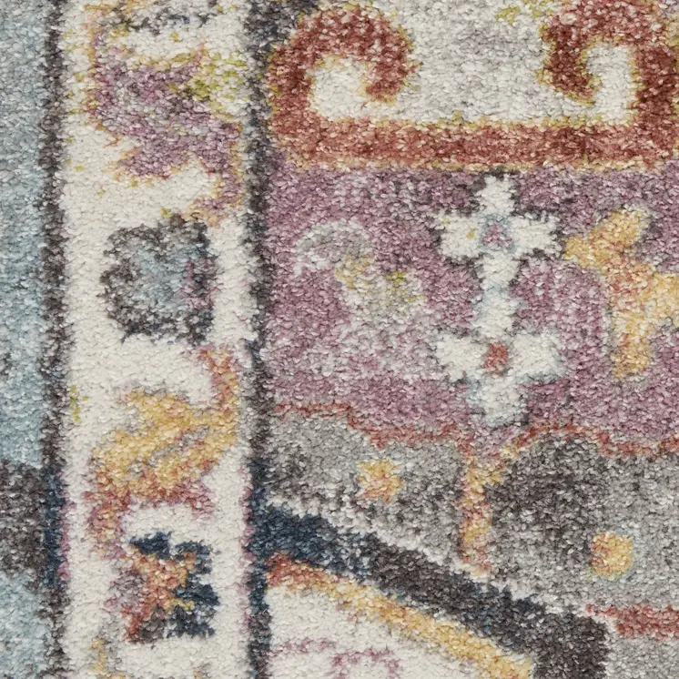 8' X 10' Blue and Red Floral Distressed Area Rug