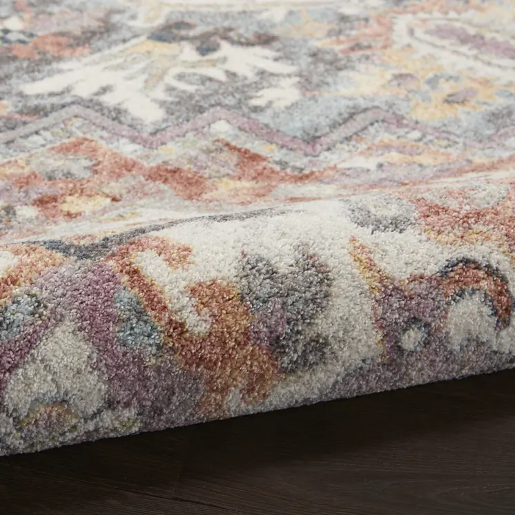 8' X 10' Blue and Red Floral Distressed Area Rug