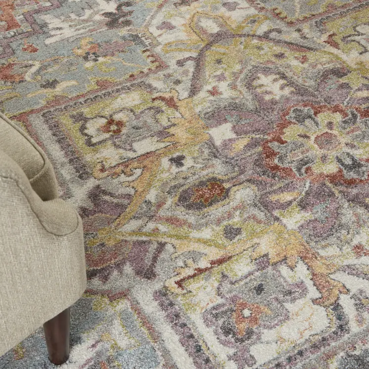 8' X 10' Blue and Red Floral Distressed Area Rug