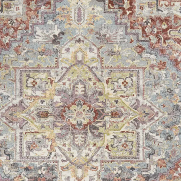 8' X 10' Blue and Red Floral Distressed Area Rug