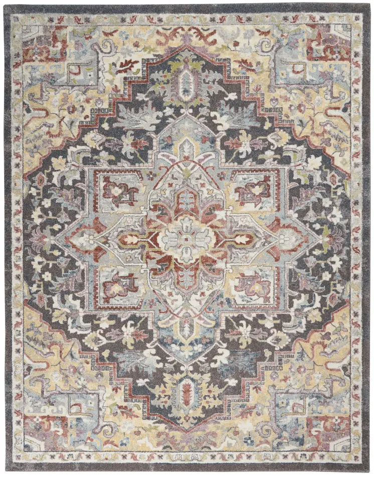 8' X 10' Charcoal Brown and Yellow Floral Distressed Area Rug