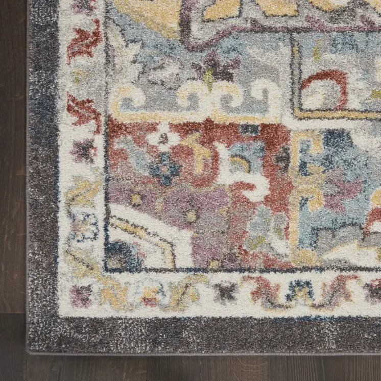 8' X 10' Charcoal Brown and Yellow Floral Distressed Area Rug