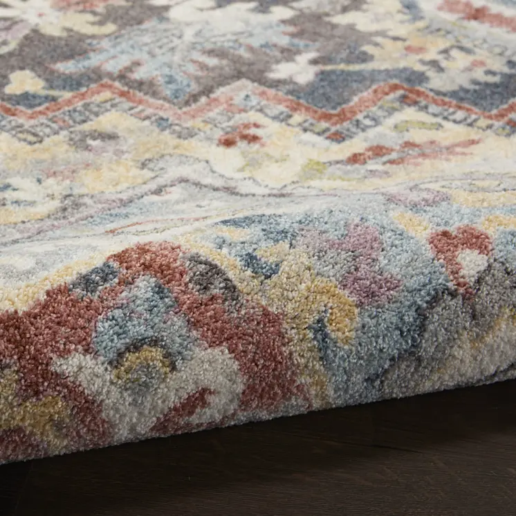 8' X 10' Charcoal Brown and Yellow Floral Distressed Area Rug