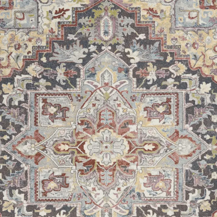8' X 10' Charcoal Brown and Yellow Floral Distressed Area Rug