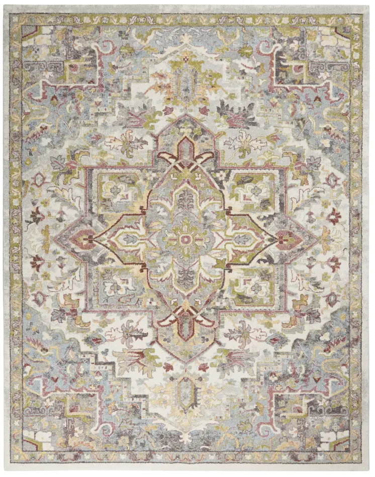8' X 10' Ivory Green and Gray Floral Area Rug