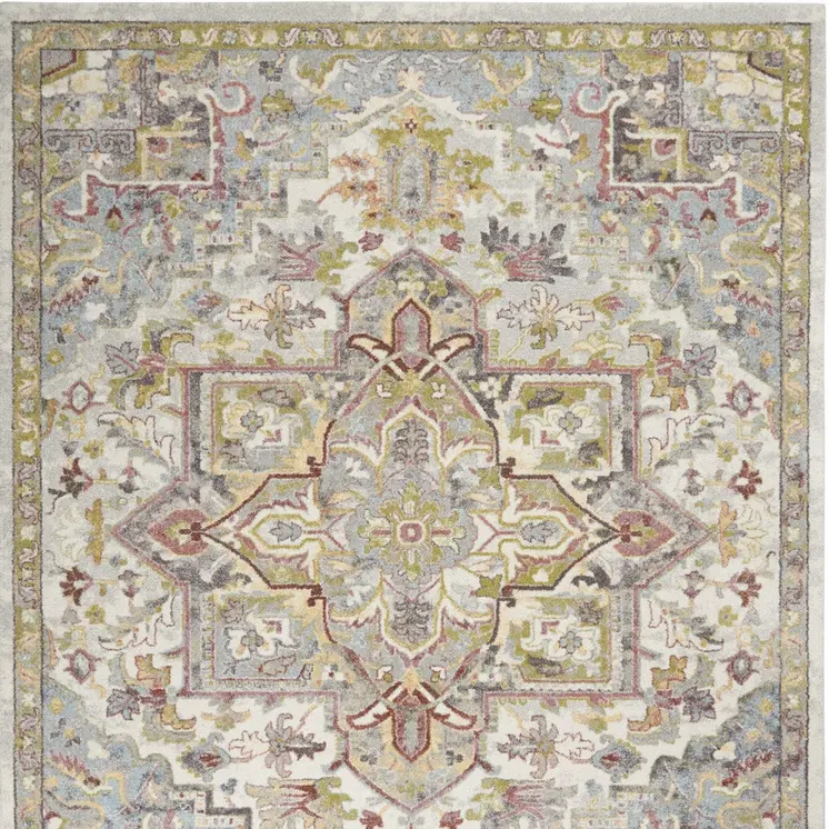 8' X 10' Ivory Green and Gray Floral Area Rug
