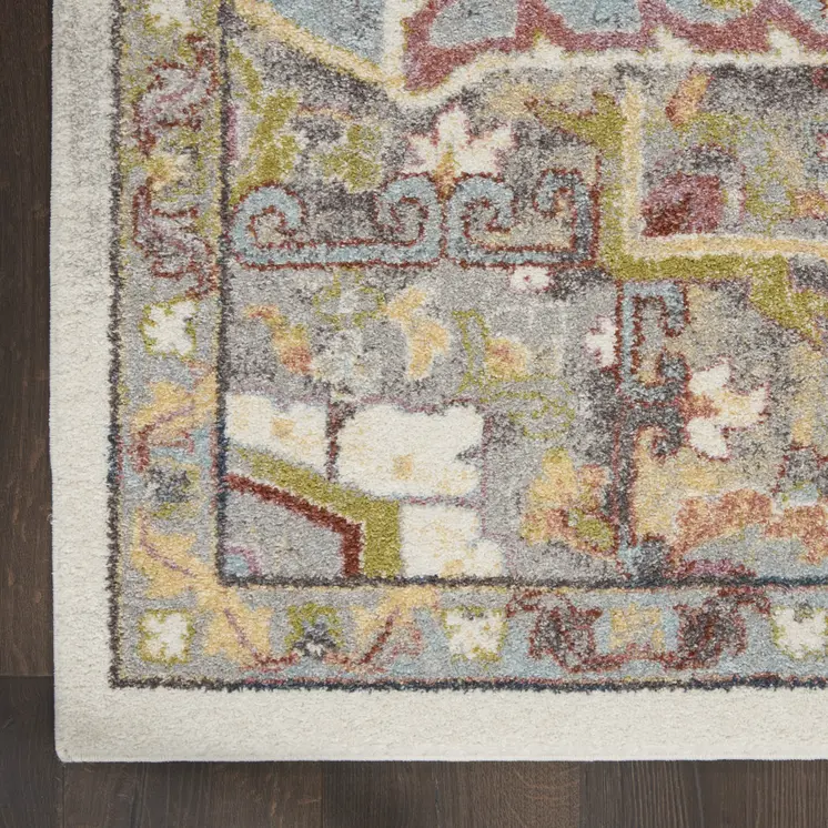 8' X 10' Ivory Green and Gray Floral Area Rug