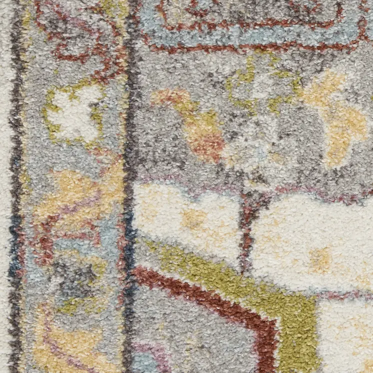 8' X 10' Ivory Green and Gray Floral Area Rug