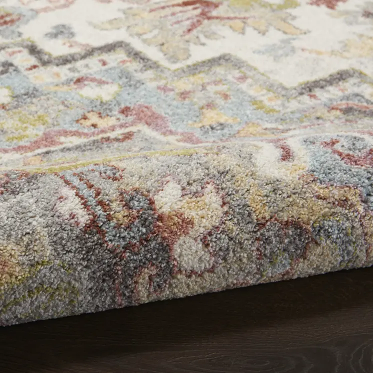 8' X 10' Ivory Green and Gray Floral Area Rug