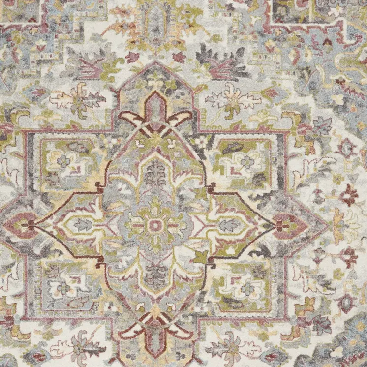 8' X 10' Ivory Green and Gray Floral Area Rug