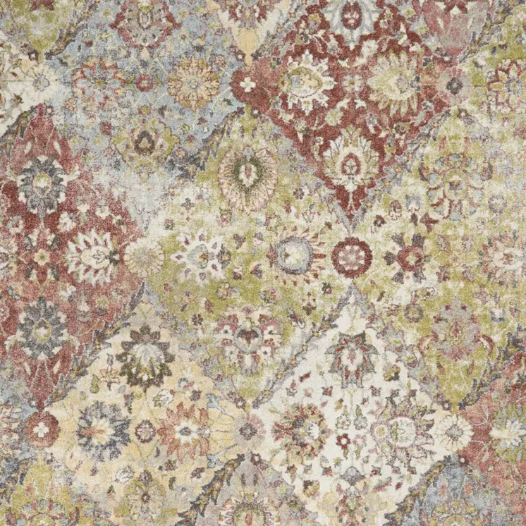 8' X 10' Green and Ivory Floral Distressed Area Rug