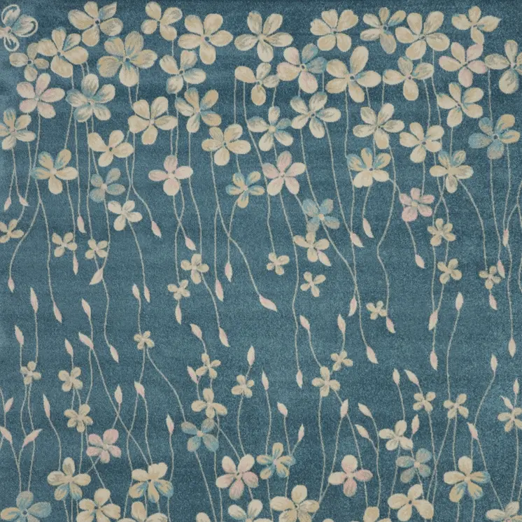9' X 12' Turquoise and Cream Floral Area Rug